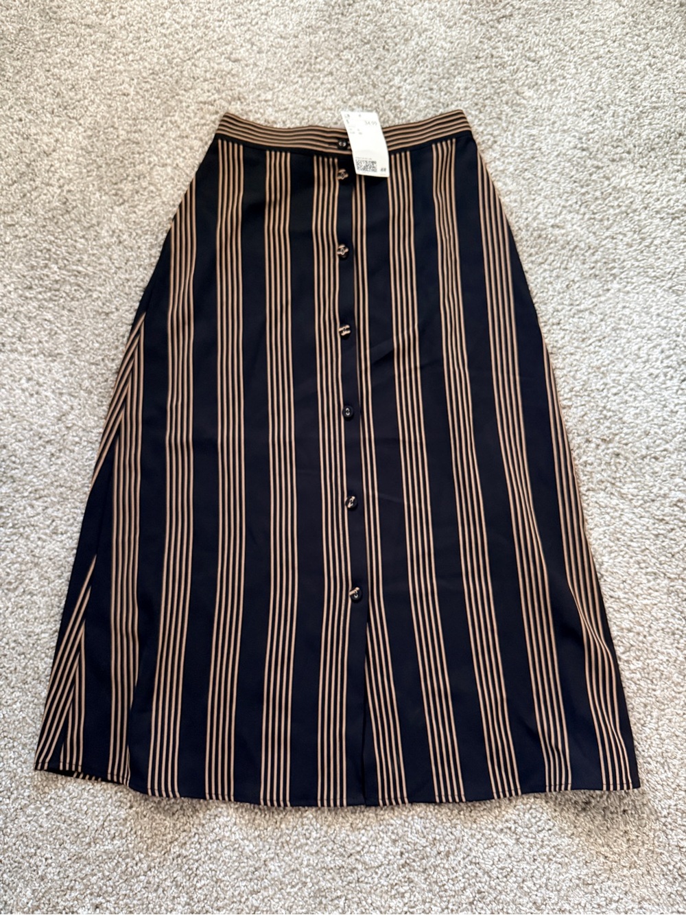 H&M Black and Tan Striped Button-Front Midi Skirt